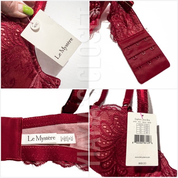Le Mystere 40C Sophia 2435 Floral Lace Shimmer Underwire Padded Bra in Merlot - Picture 14 of 15